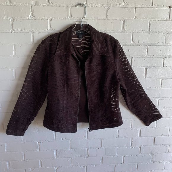 Nabi Women's Brown Long Sleeve Full Zip Zebra Print Camisole Jacket Size 6 to 8 - Picture 1 of 6